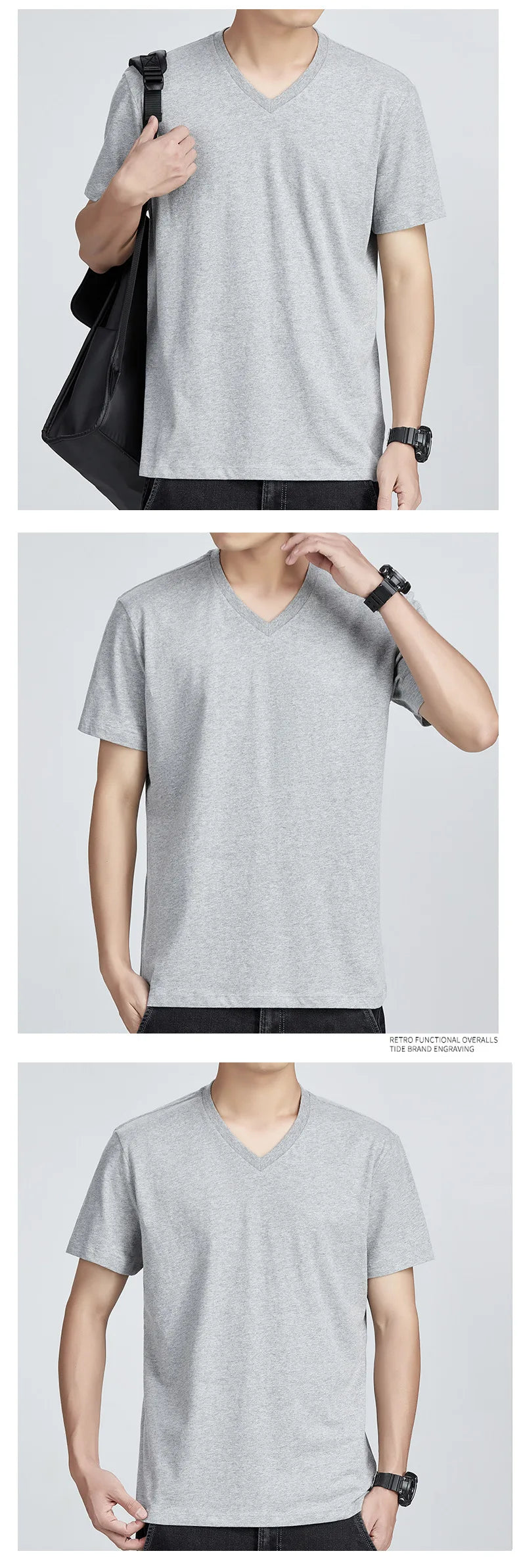 Men's Cotton T-Shirt - Comfortable Casual Loose Fit V-Neck Solid Color Tee
