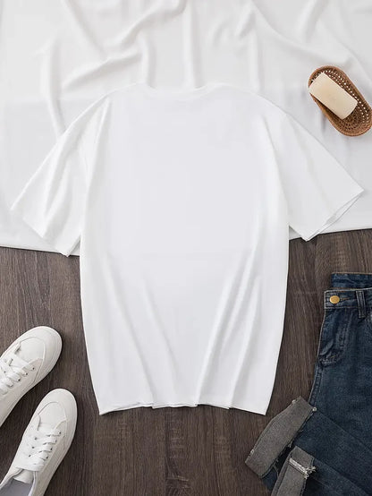 Plus Size T-Shirt - Women's Casual Tee With Cat Print | Crew Neck, Short Sleeve
