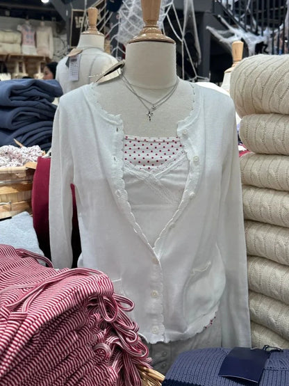 Pockets Twist Flower Knitted Sweater Cardigan O-Neck Single Breasted Long Sleeve Slim Sweaters Vintage Streetwear Gray Crop Tops