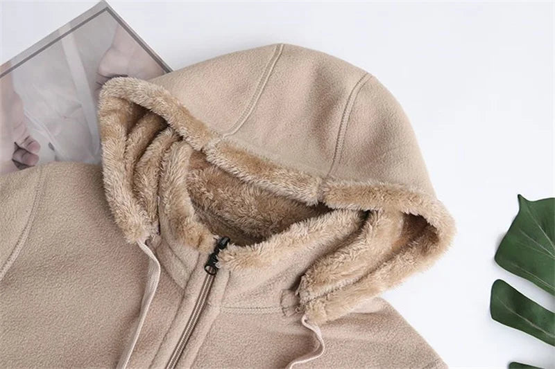 2023 Thicken Winter Sweatshirts Hoodies Jacket Women Polar Fleece Coats Zipper-up Casual Tops Middle-age Female Warm Overcoat