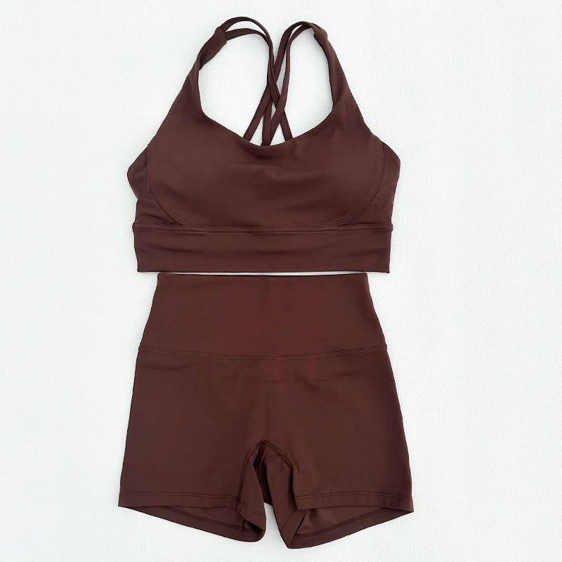 2 Piece Yoga Clothes Women's Tracksuit Athletic Wear Fitness Suit Gym Workout Push Up Clothes Sports Bra Yoga Shorts Suit