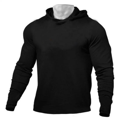 Solid Color Gym Clothing Long Sleeve Slim Fit Hooded T-Shirt Cotton Breathable Hoodie Mens Bodybuilding Fitness Muscle Sportwear