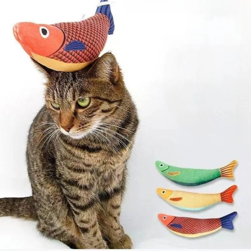 Cat Chew Plush Squeaky Toy Interactive Catnip Simulated Fish Bite-resistant Kitten Toy Teeth Cleaning Cat Supplies Accessories