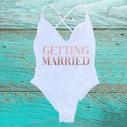 GETTING MARRIED Padded Bride  One Piece Swimsuit GETTING DRUNK Women Swimwear Bathing Suit Swimming Suit Summer SQUAD Beachwear