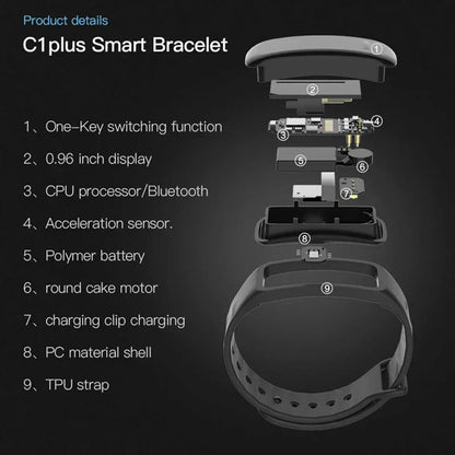 Lenovo Smart Bracelet C1 Plus Bluetooth Fitness Tracker Sports Step Counting Heart Rate Blood Pressure Monitor Waterproof Unisex
