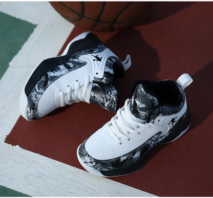 Children Basketball Shoes - Kids Sneakers Lace Up | Non Slip PU Leather High Top