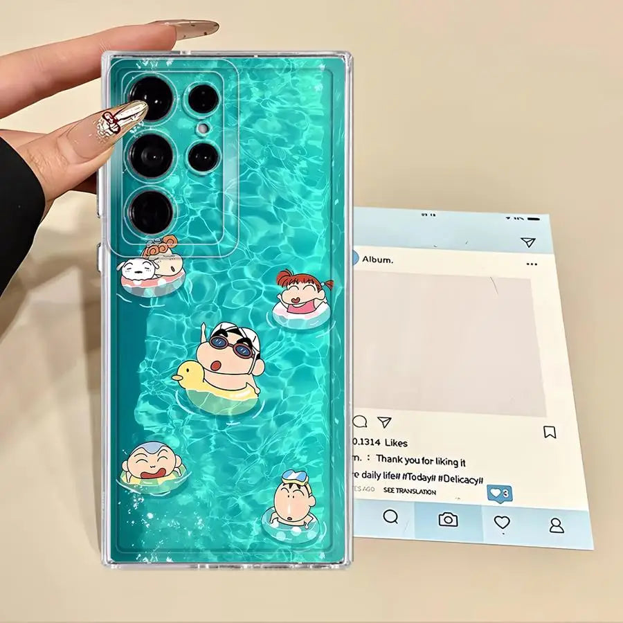 Case for Samsung Galaxy S25 Edge S24 S22 FE S21 S23 Ultra S20 Plus S26 Note 20 Ultra 10 Phone Cover Cute Crayons Shinchan