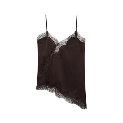 KONDALA Sexy Chic Black Lace Cami Tops Women V Neck Patchwork Sleeveless Y2K Girl Top Fashion 2025 Summer Fall Holiday Beach Top
