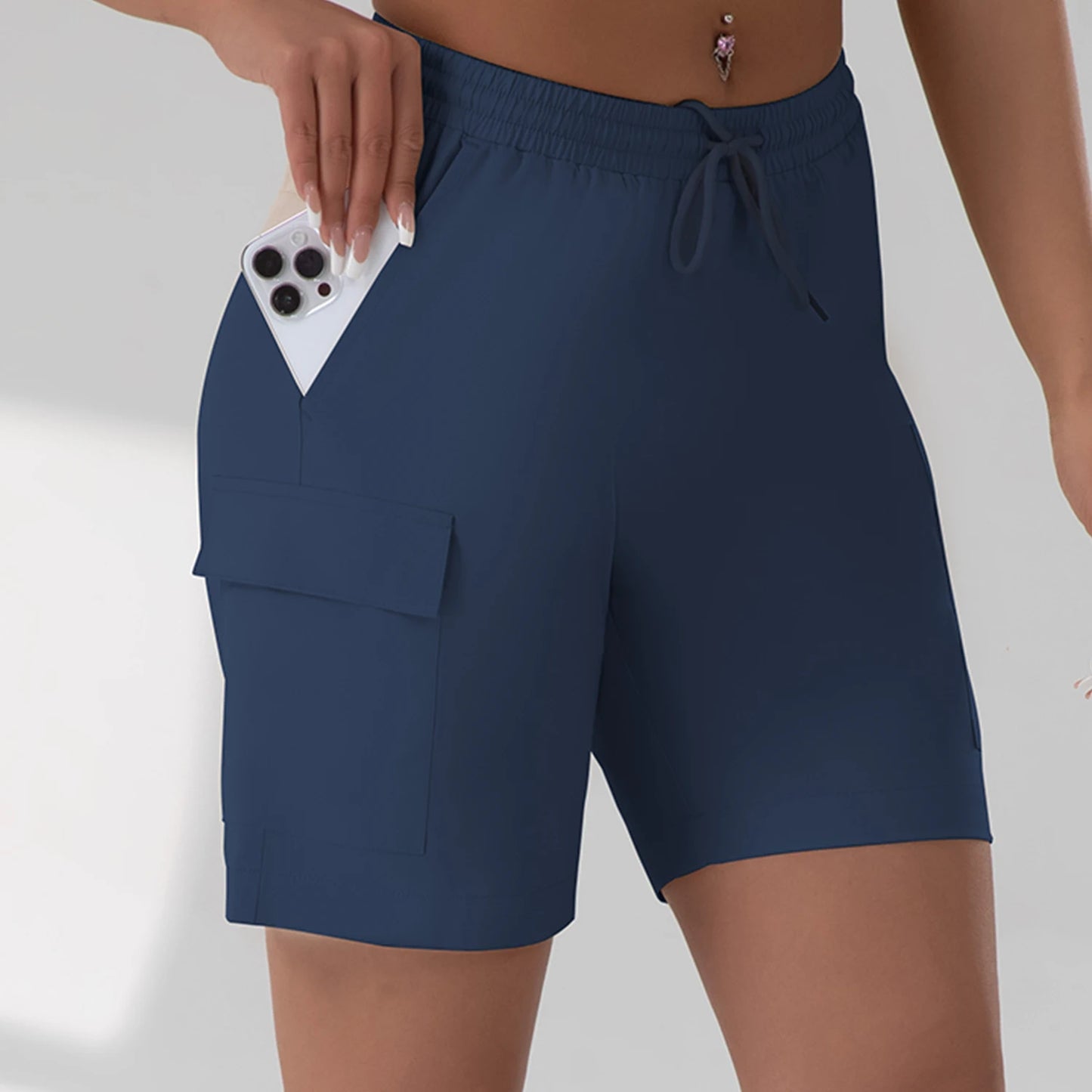 Loose Women Five-pointed Shorts with 4 Utility Pockets Summer Lightweight Quick-drying Cargo Shorts Outdoor Hiking Short