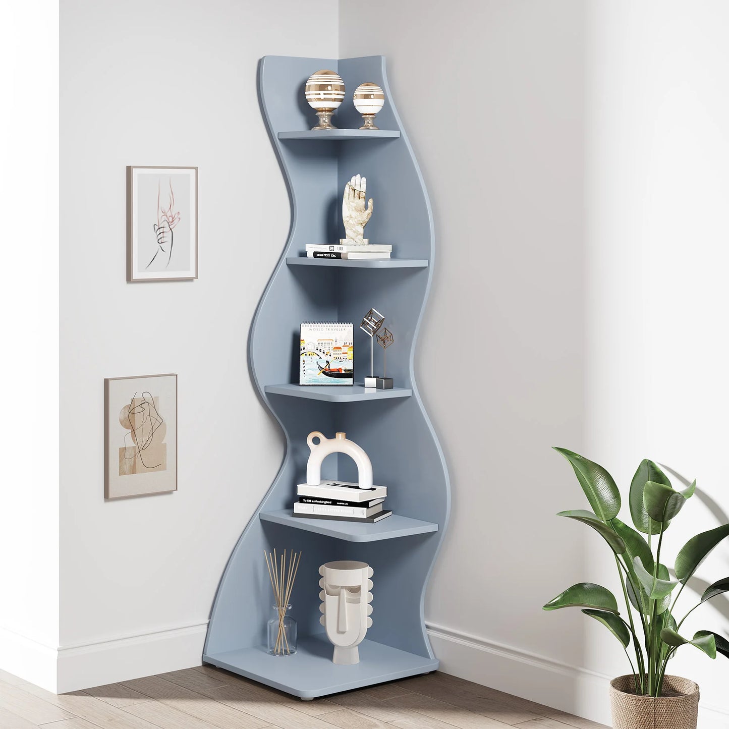 Corner Bookshelf - Modern 5-Tier Shelf | Stylish Wooden Storage Rack