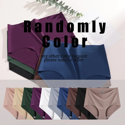 4PCS/SET Plus Size Underwear Women's Panties Ice Silk Solid Color Ladies Seamless Underpants High Waist Sexy Breathable Lingerie