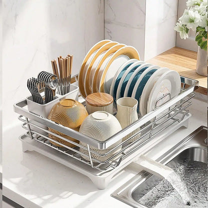Dish Drying Rack,Large Stainless Steel Rust Resistant Dish Rack For Kitchen Counter,Dish Drainer With Utensil Holder And Drainbo