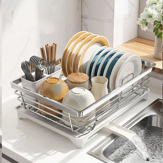 Dish Drying Rack,Large Stainless Steel Rust Resistant Dish Rack For Kitchen Counter,Dish Drainer With Utensil Holder And Drainbo