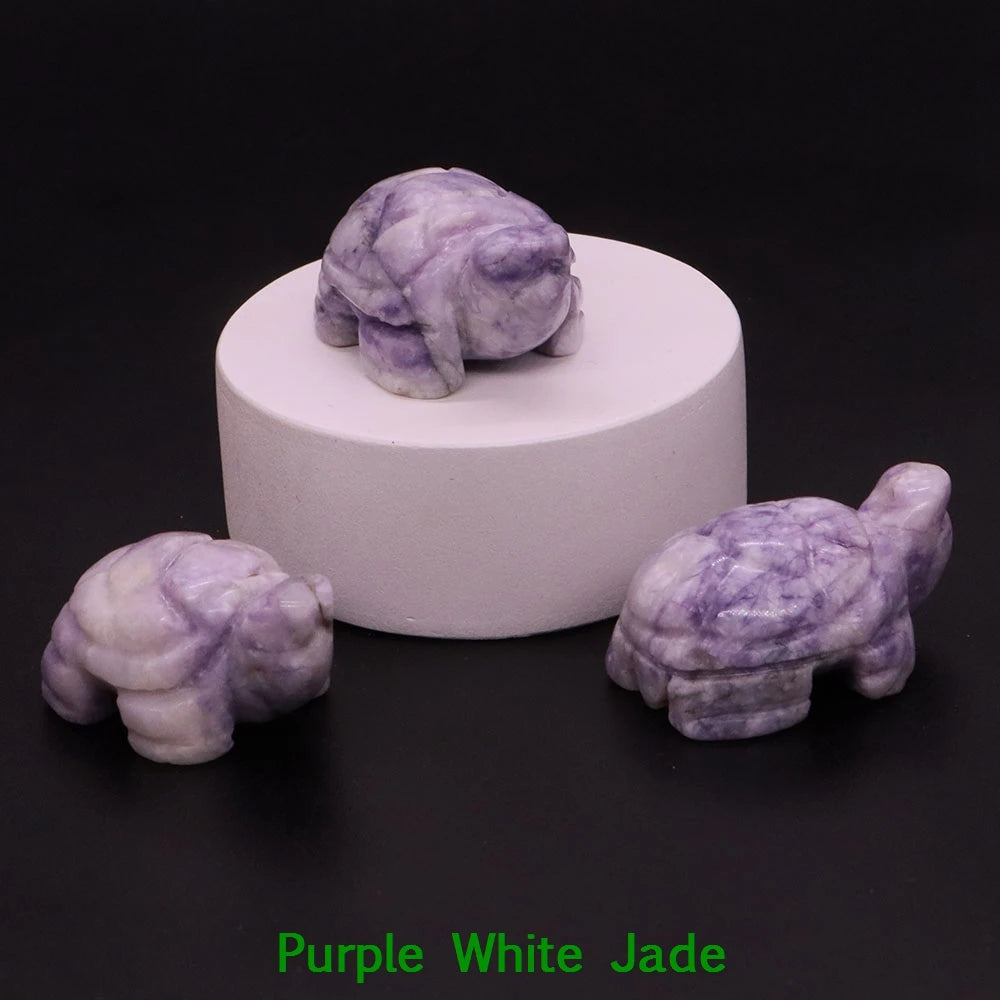1.2" Mini Natural Crystal Stone Turtle Statue Reiki Healing Tortoise Figurine Amulet Fengshui Sculpture for Home Office Decor