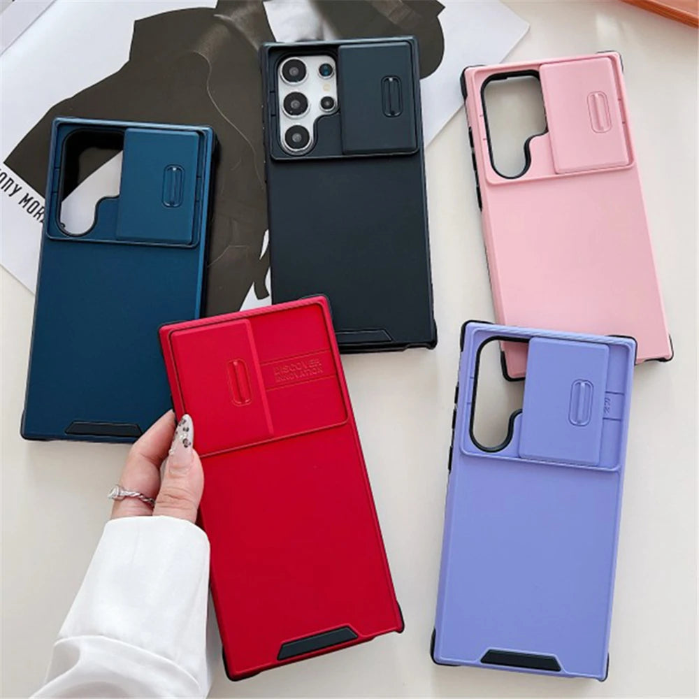 Slide Camera Lens Protection Case For Samsung S26 S25 Ultra S24 S23 FE S22 S21 Note 20 Plus A56 A36 A16 A55 A15 Shockproof Cover