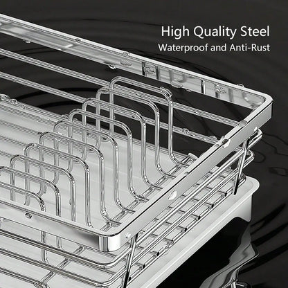 Dish Drying Rack,Large Stainless Steel Rust Resistant Dish Rack For Kitchen Counter,Dish Drainer With Utensil Holder And Drainbo