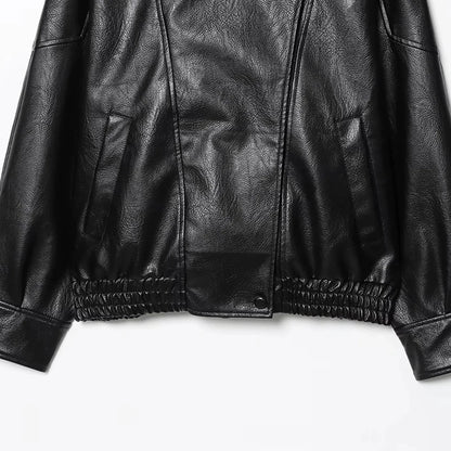 HXAO Black Jacket For Woman Outerwears Faux Leather Jacket Long Sleeve New In Coats And Jackets Zipper Bomber Motorcycle Jacket