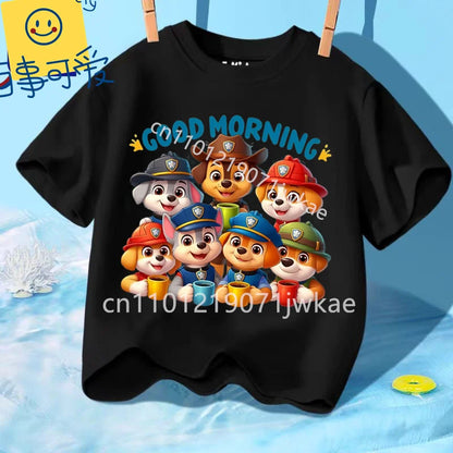 Paw Patrols Girl Boys T Shirt Cartoon Skye Short Sleeve Tops Summer Kids Korean Clothes Baby Casual Tees Cute Birthdays Gifts