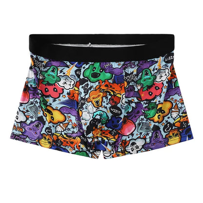 5PCS Random Men's Breathable Boxer Underwear with Colorful Graffiti Patterns Elastic Waistband Trendy and Fashionable Underwear