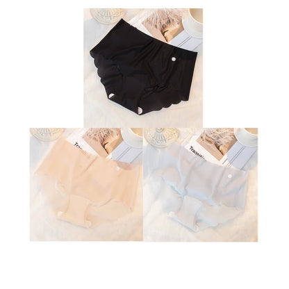 3PCS Women Summer Panties Sexy Lingerie Ice Silk Quick Drying Briefs Female Seamless Solid Color Underpants Cool Panties