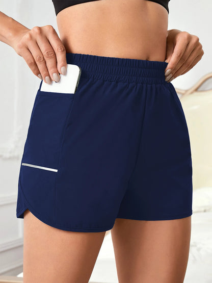 Women's Sports Shorts – Elastic Waist with Phone Pocket & Reflective Strips