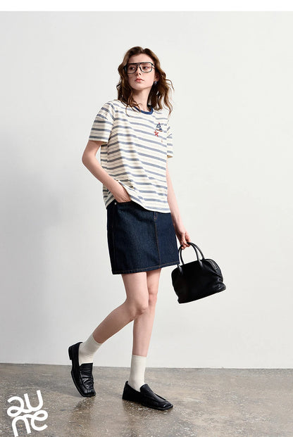 Women's Nautical Stripe T-Shirt – Embroidered Sailboat Summer Top