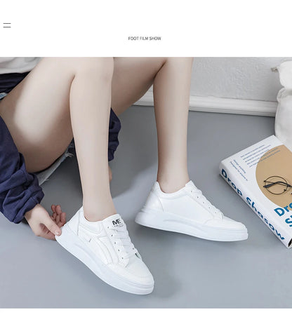 Outdoor Women Walking Shoes Skateboarding Shoes Women Sneakers PU Leather Lace-Up Breathable Jogging Casual Sneakers De Mujer