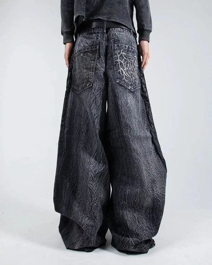 Gothic Retro Baggy Unisex Mopping Pants Y2K Phantom Jeans High Street Spider Embroidered Patch Hip Hop Streetwear Straight Jeans