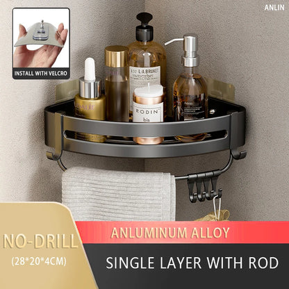 Aluminum Corner Shower Rack - Wall Mounted Bathroom Storage Organizer