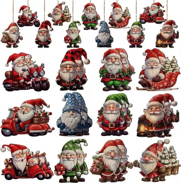 Wooden Christmas Gnome Decorations - 1224pcs Hanging Tree Plaque Set