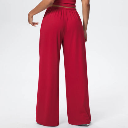 Breathable Solid Color Loose Yoga Pencil Pants Lifting Buttocks Sports Quick Drying Wide Leg Pants With Pockets Gym Yoga Pants