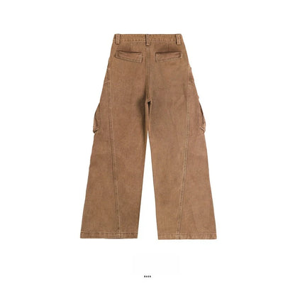 Retro Casual High Waisted Baggy Cargo Jeans Women Washed Distressed Wide Leg Pants Brown Denim Y2K Streetwear Vintage Trousers