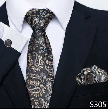 Mens Blue Gold Tie  Pocket Square Set - Wedding  Party Accessories