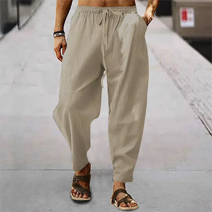 2026 Men Cotton Linen Pants Summer and Autumn Solid High Waist Wide-Leg Trousers Male Loose Hemp Casual Breathable Sports Pants