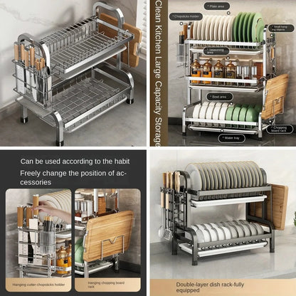 Large Rust-Proof Dish Drying Rack with Drainboard & Utensil Holder, Compact Kitchen Sink Organizer
