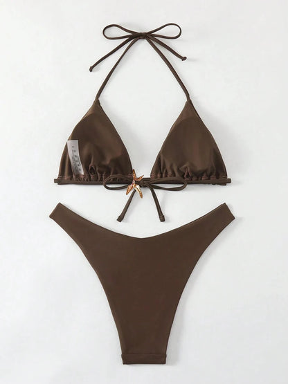Sexy Bikini Set - Women's Swimwear Two Piece Halter Neck Micro Bikini Swimsuit
