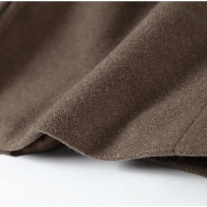 Brown Woolen Jacket - Women's Outerwear Zipper Coat With Elegant Lapel