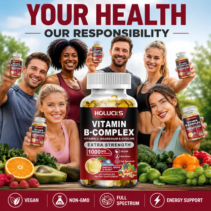 Vitamin B Complex Supplement, Rich in B1, B2, B3, B5, B6, Biotin, Strength Energy, Support Brain & Heart, Promote Metabolism