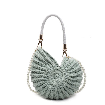Handmade Seaside Messenger Bag - Womens Crossbody Bag with Conch Shell and Pearls