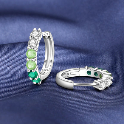 MISEFF Real 925 Sterling Silver Earring Gradual Change Green Blue Colored Zircon Hoop Earrings Engagement Wedding Jewelry Gifts