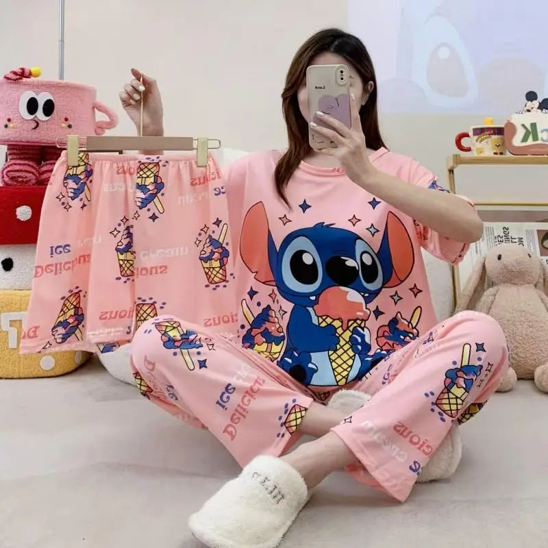 Women's New Three Piece Pajama Home Outfit Sweet Pajama Cartoon Casual Women's Fashionable and Comfortable Home Outfit Pajamaset
