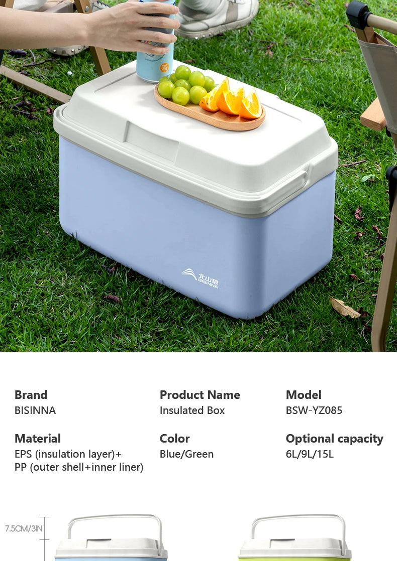 BISINNA Camping Ice Box 6L/9L/15L Portable Fishing Cooler Box Car Fridge Outdoor Beach Fishing Picnic Barbecue Ice Bucket