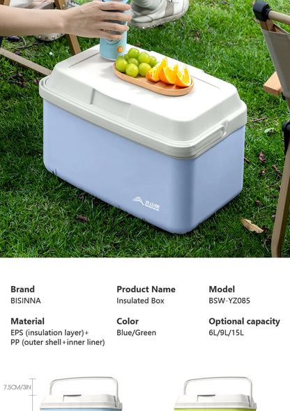 BISINNA Camping Ice Box 6L/9L/15L Portable Fishing Cooler Box Car Fridge Outdoor Beach Fishing Picnic Barbecue Ice Bucket