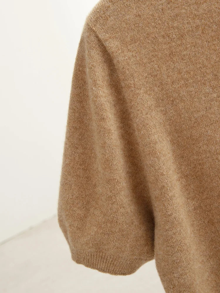 Men Classical T-shirt 100% Merino Wool Sweater O-neck Short Sleeve Pullover Smart Casual Basic Clothing Cashmere Knitwear Tops