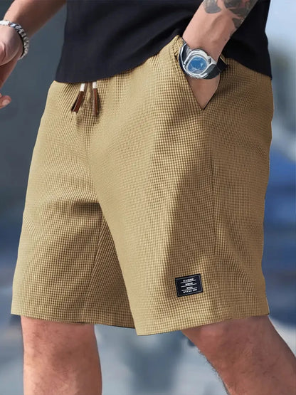 2026 Summer Men's Waffle Texture Casual Sports Beach Shorts Quick Dry Trendy Versatile Bermuda Shorts Streetwear Lightweight