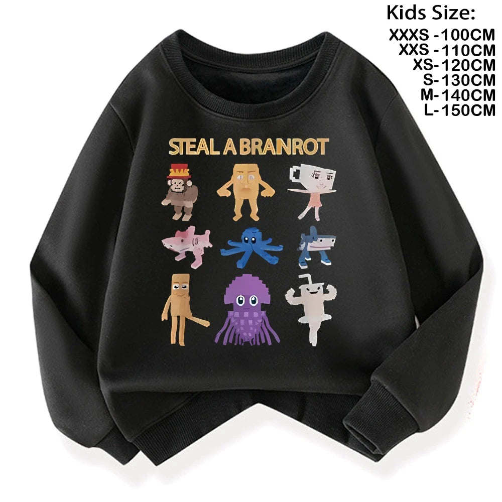 67 Six Seven for Childrens Steal A BrainRot Fashion Kids Hoodie Warm Sweatshirts Italian Brainrot Winter Clothing Cartoon Hoodie