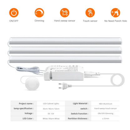 Motion Touch Sensor LED Lights Wireless Light Penetrable Wood Aluminum Bar Light Cabinet Wardrobe Lamp Backlight For Kitchen