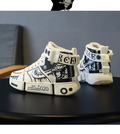 Boys High-Top Sneakers – Waterproof Leather Upper Shoes With Buckle Strap 2025 Autumn Winter