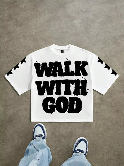 Walk with God Faith Quote Oversized T Shirt Men Women Christian Religious Graphic Short Sleeve Crew Neck Streetwear Tops 2026