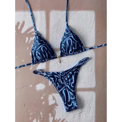 Leopard Push Up Bikinis - Two Piece Micro Bikini Sets With Wire Free Halter Neck